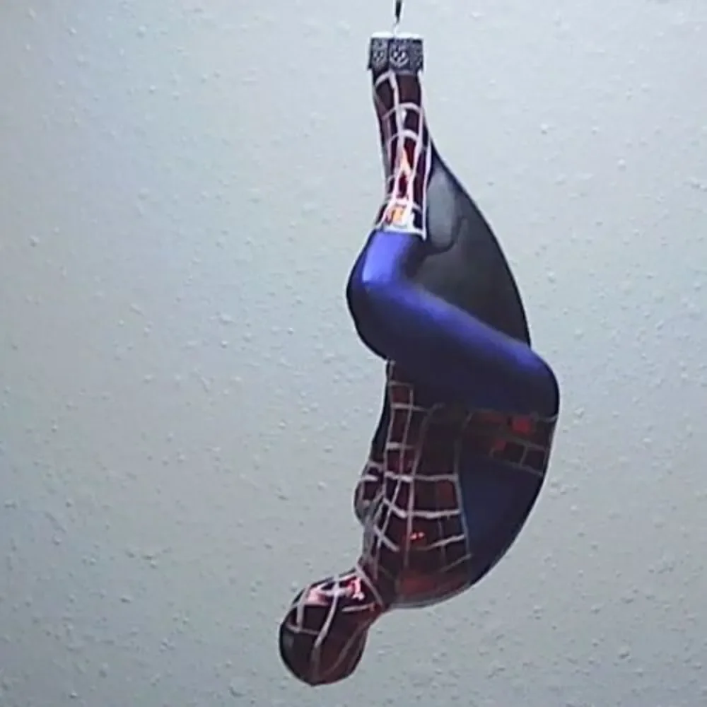 2007 Marvel Spiderman 3 Movie Glass Ornament Hanging Upside Down Rare